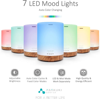 300ML Essential Oil Diffuser, Quiet 5-In-1 Premium Humidifier, Home Fragrance Aroma Diffuser with 7 LED Color Changing Light and Auto-Off Switch -Light Brown